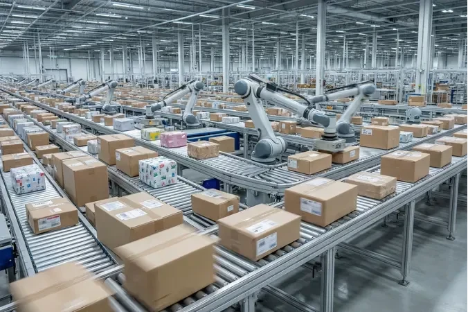 Automated robotic arm picking packages on warehouse sorting lines