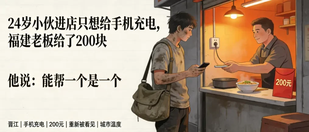 24岁小伙进店只想给手机充电，福建老板给了200块——他说：能帮一个是一个 - 爱方得推荐阅读