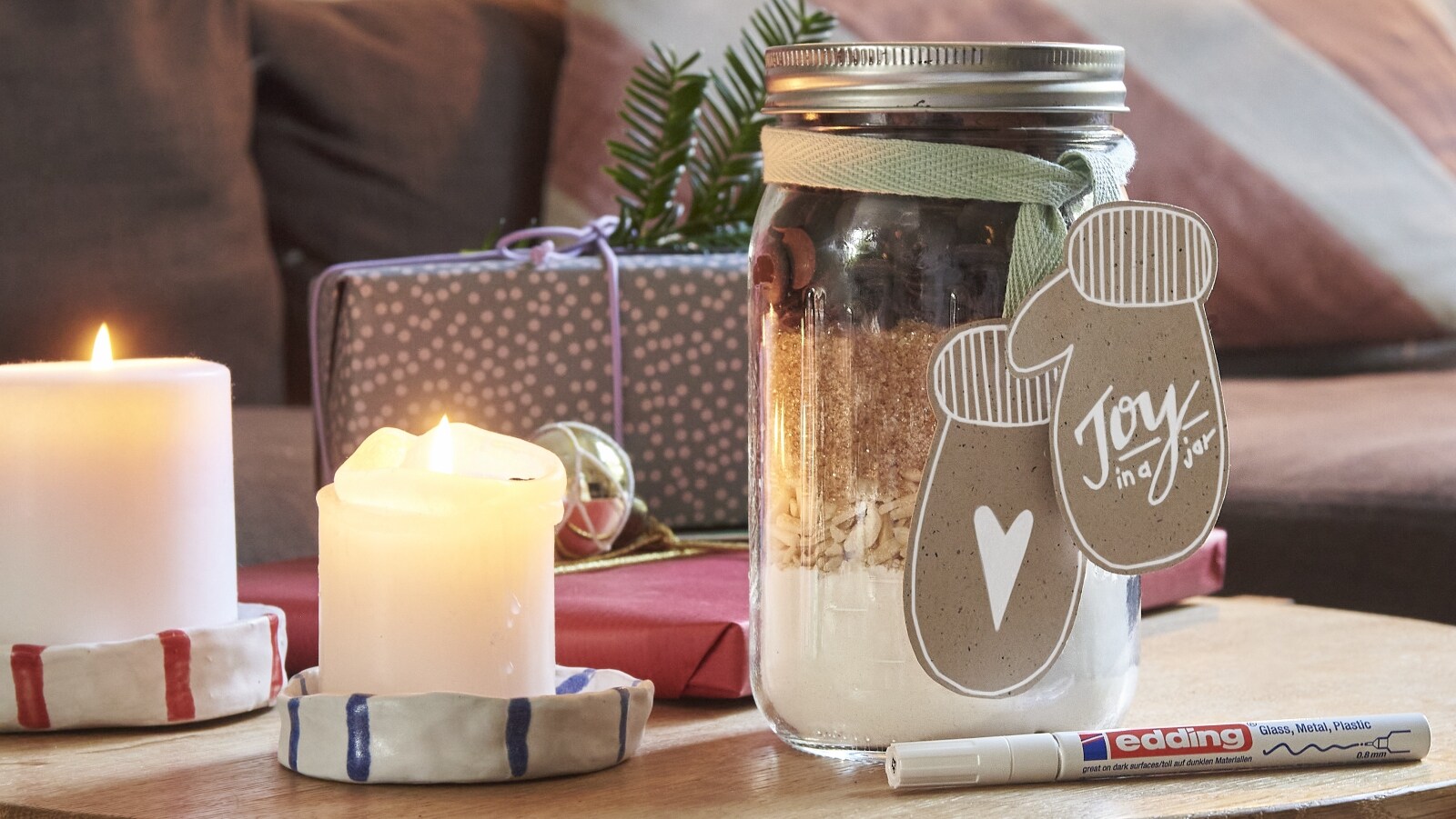 Homemade brownie mix in a jar