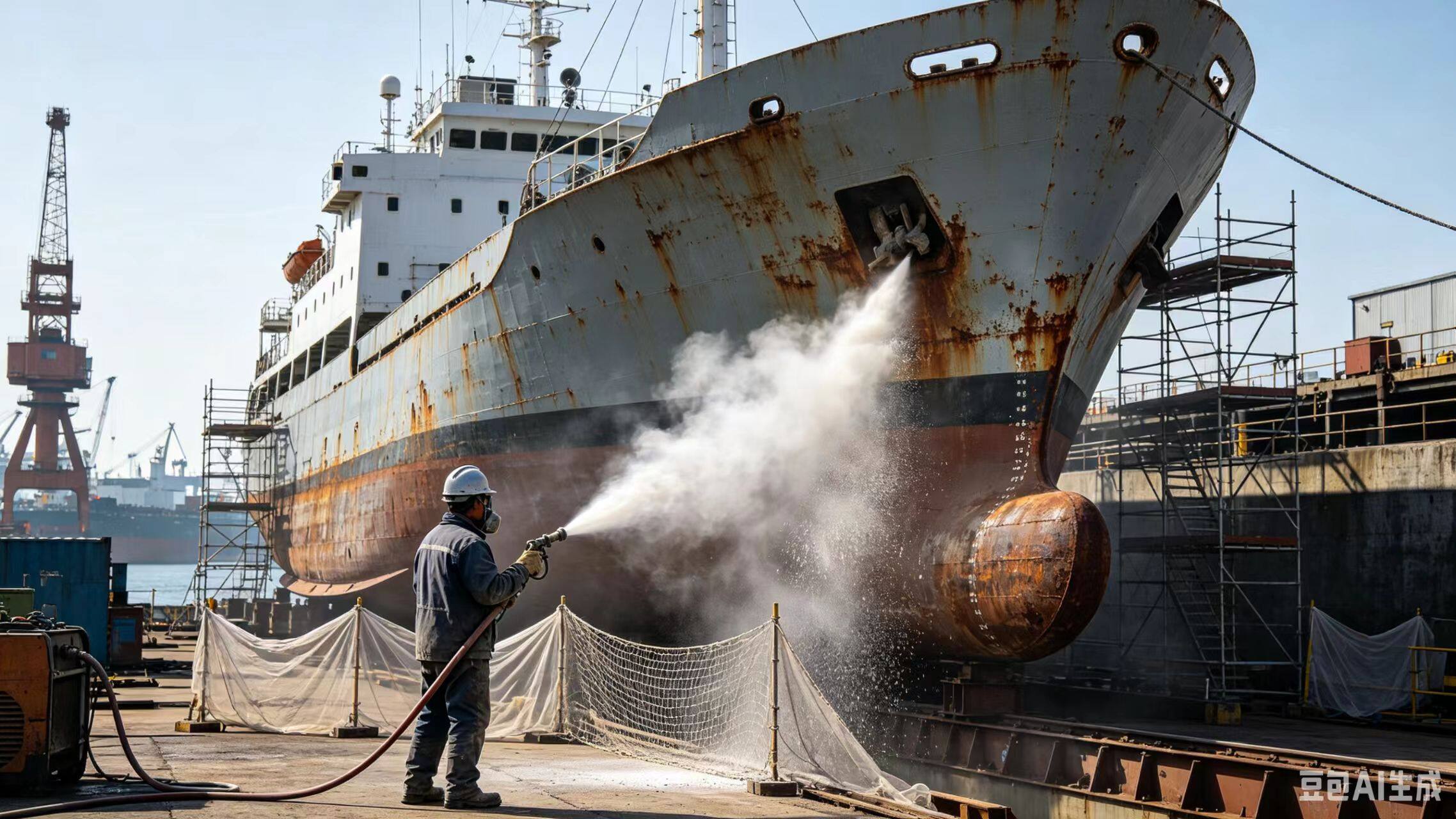 Ship Hull Sandblasting - Surface Treatment Application