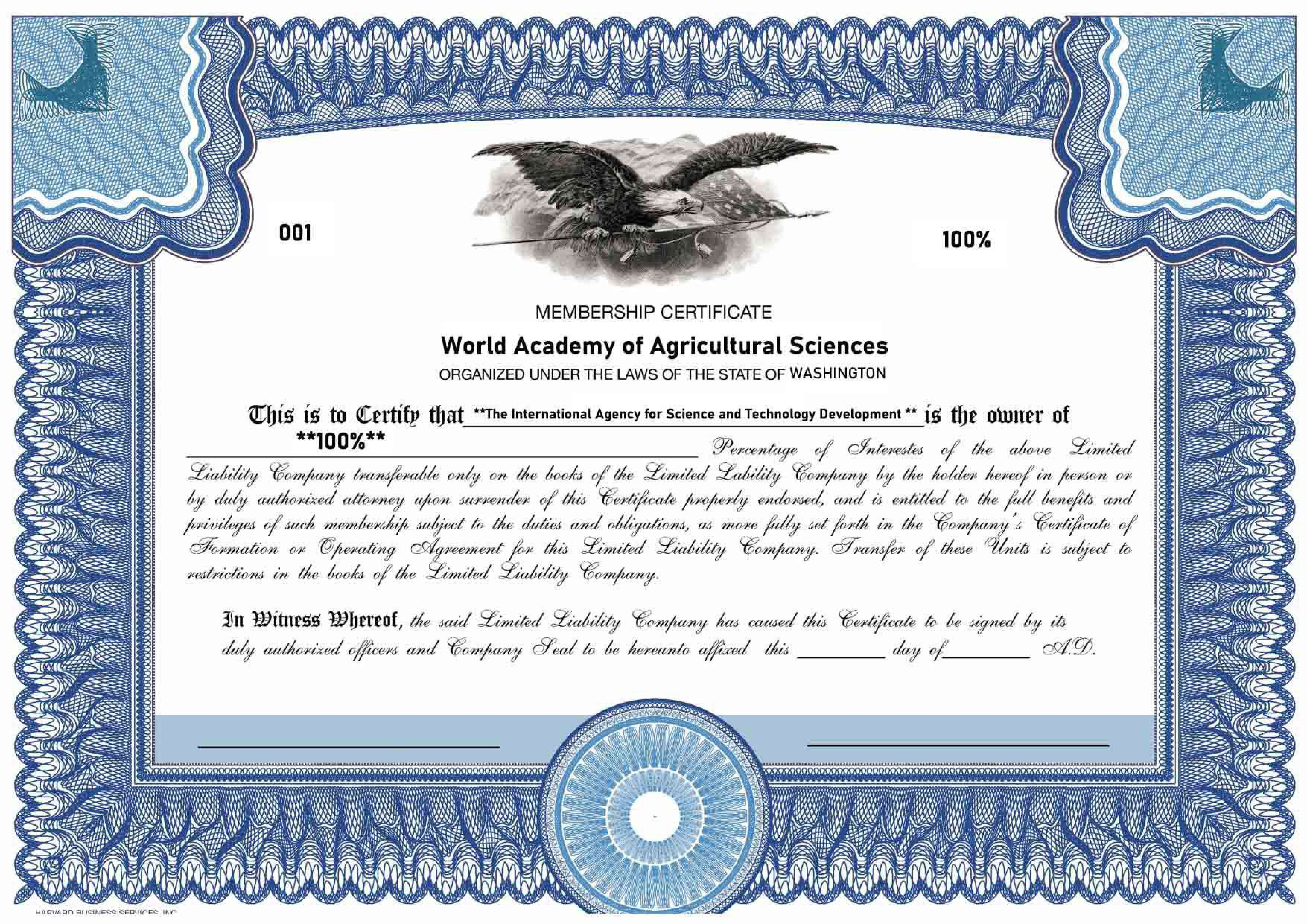 WAAS Membership Certificate - IASTD Ownership