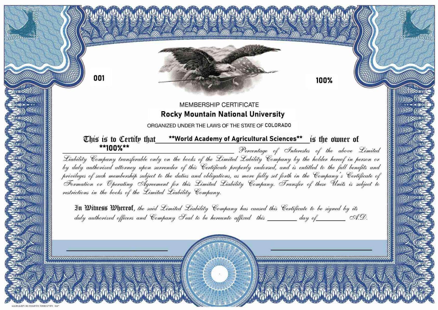 Membership Certificate - WAAS Full Ownership