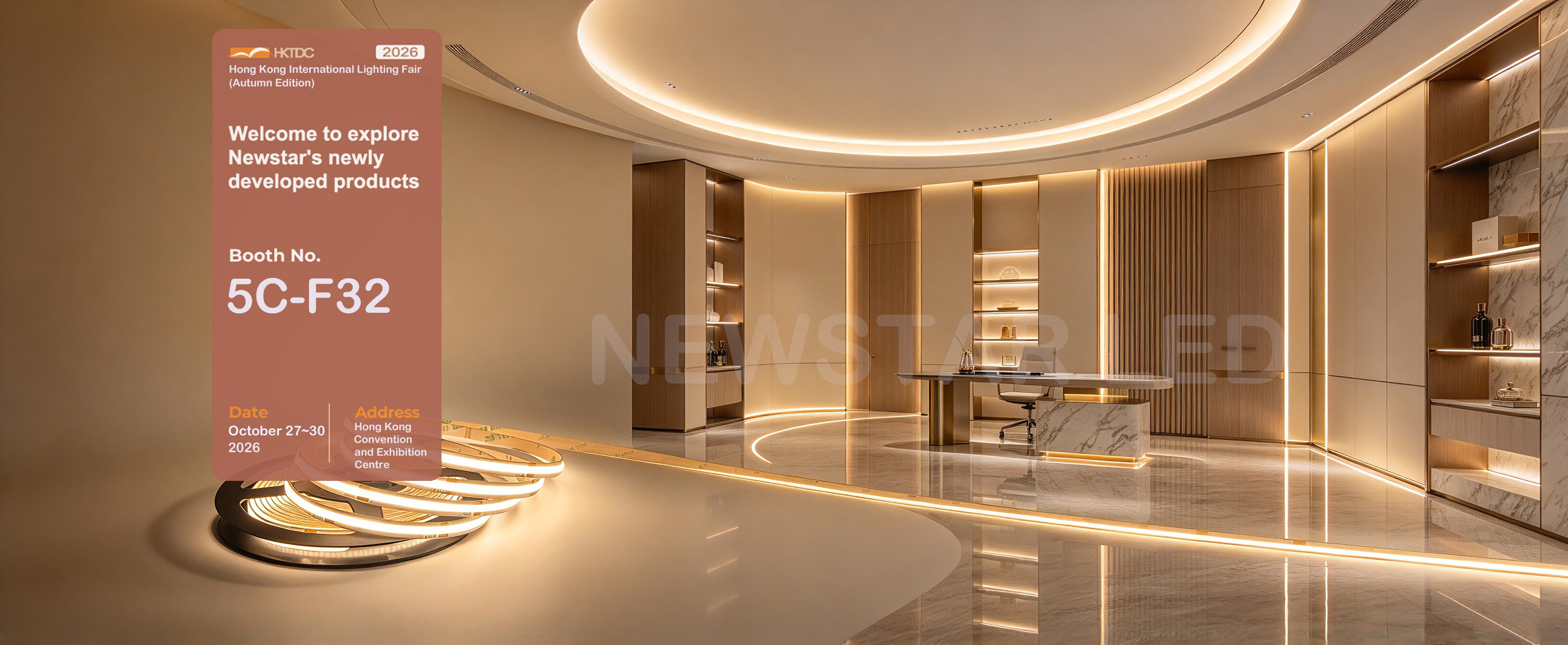 NEWSTAR LED exhibition invitation banner for Hong Kong International Lighting Fair Autumn 2026, Booth 5C-F32