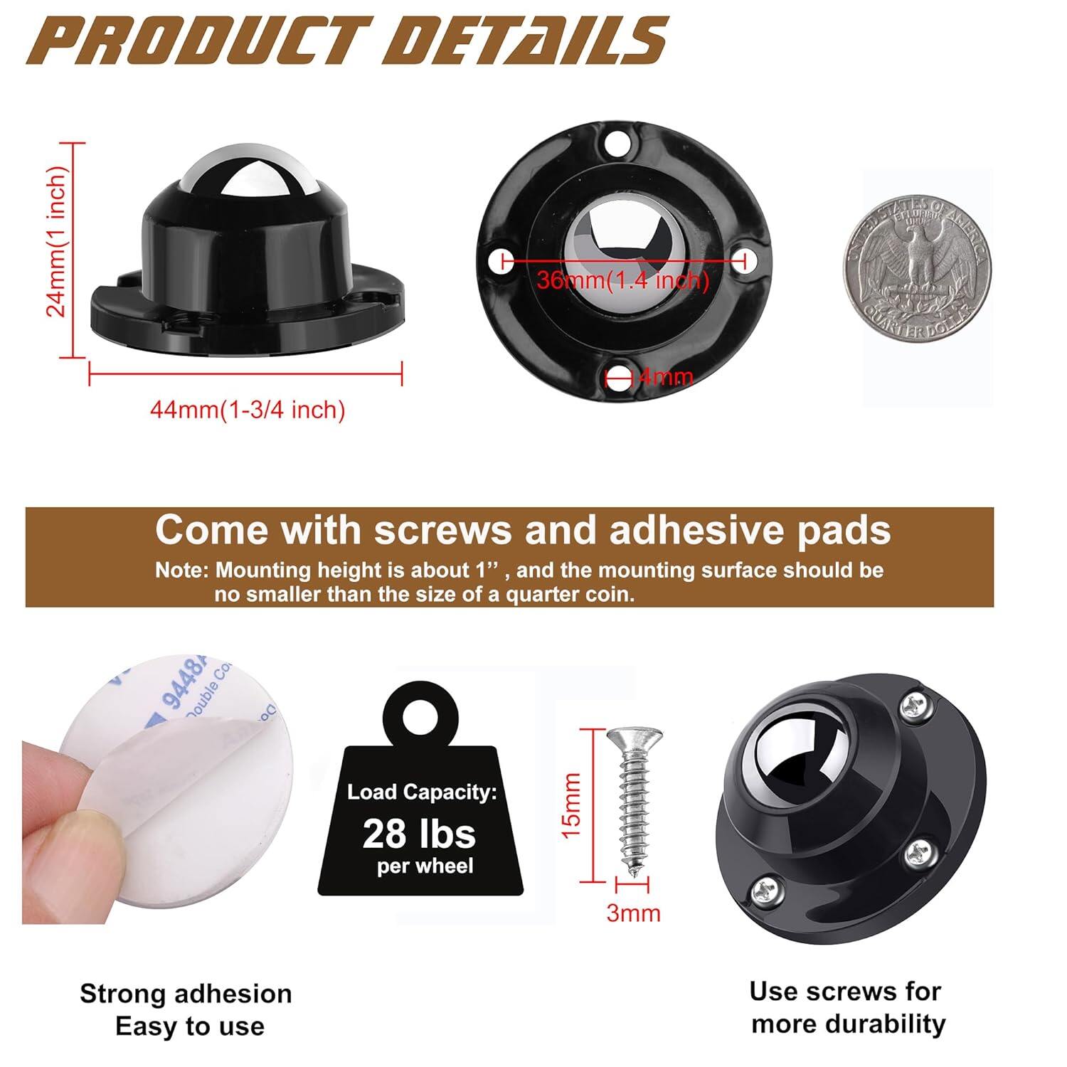 PlusRoc Self-Adhesive Caster Wheels thumbnail 2