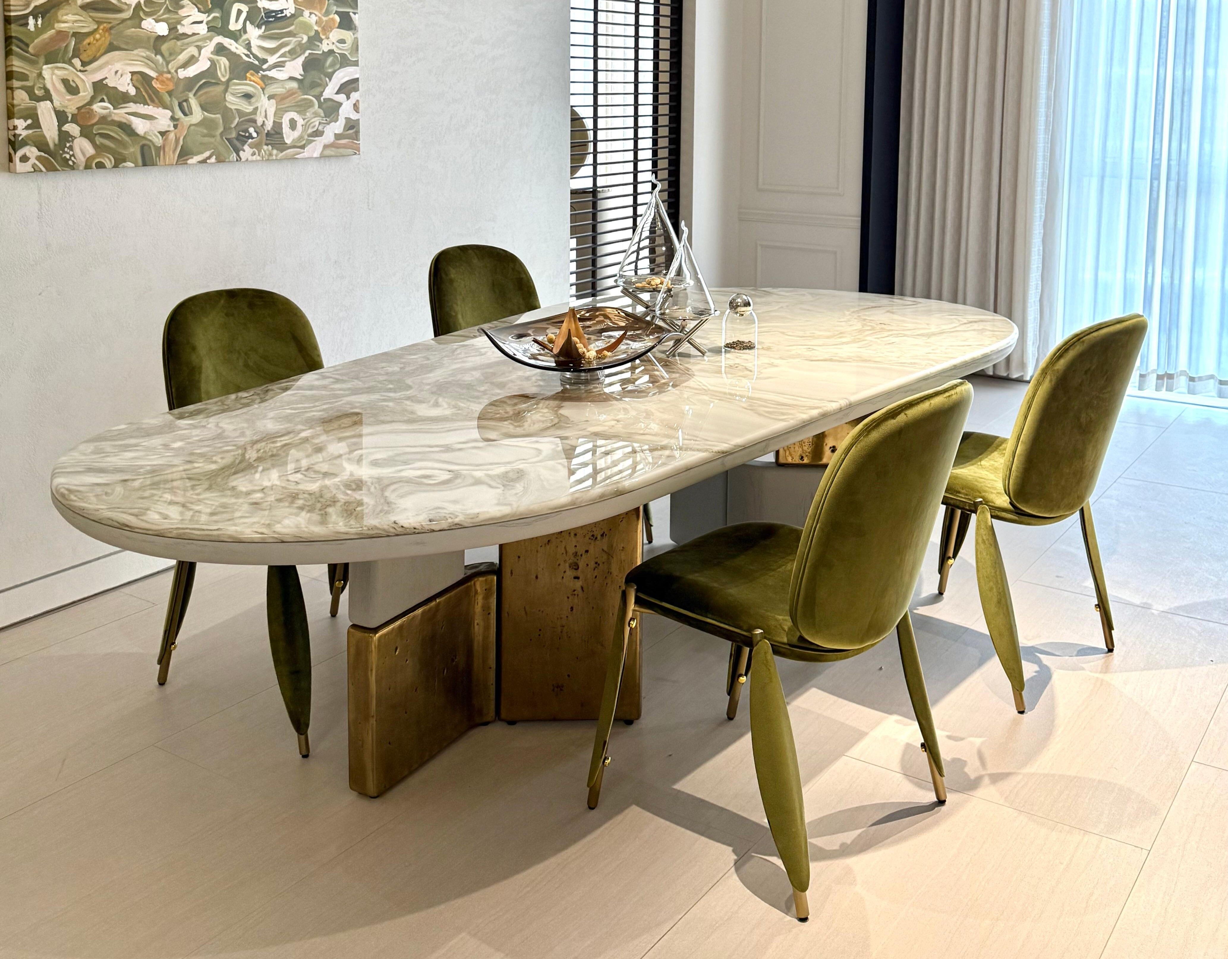 Dining Table Coffee Table with Natural Marble Top and Stainless Steel Base