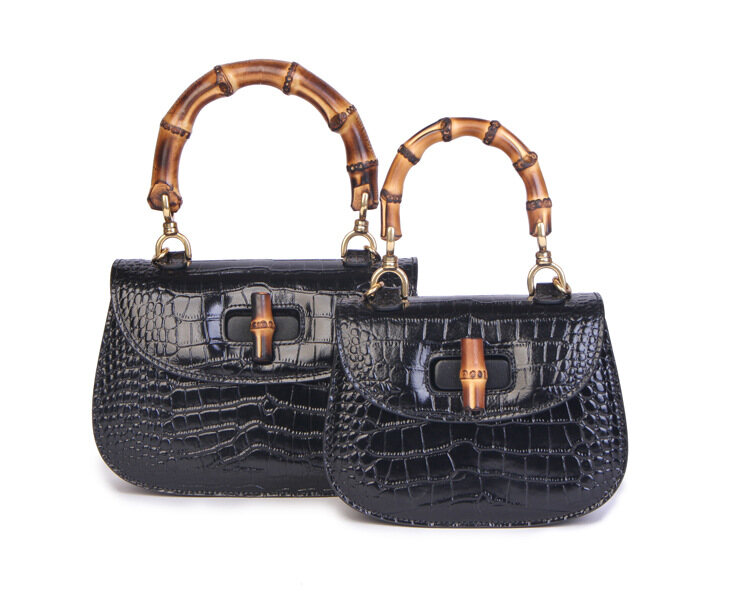 Vintage Bamboo-Handle Leather Handbag for Women - Handcrafted