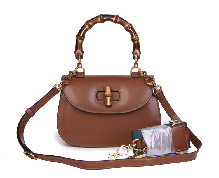 Vintage Bamboo-Handle Leather Handbag for Women - Handcrafted