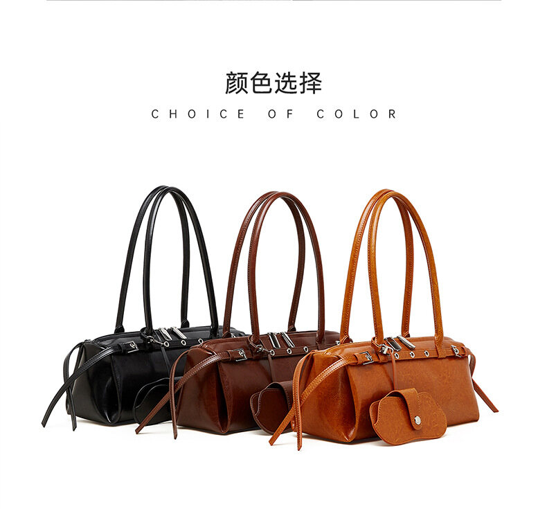 Vintage Leather Mini Bag with Retro Moto Strap – Trendy Shoulder & Crossbody Satchel for Women