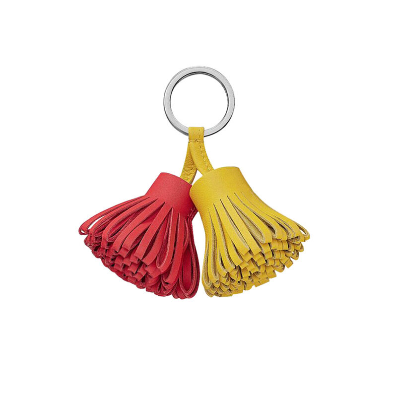 Hand-stitched leather color-block tassel bag charm