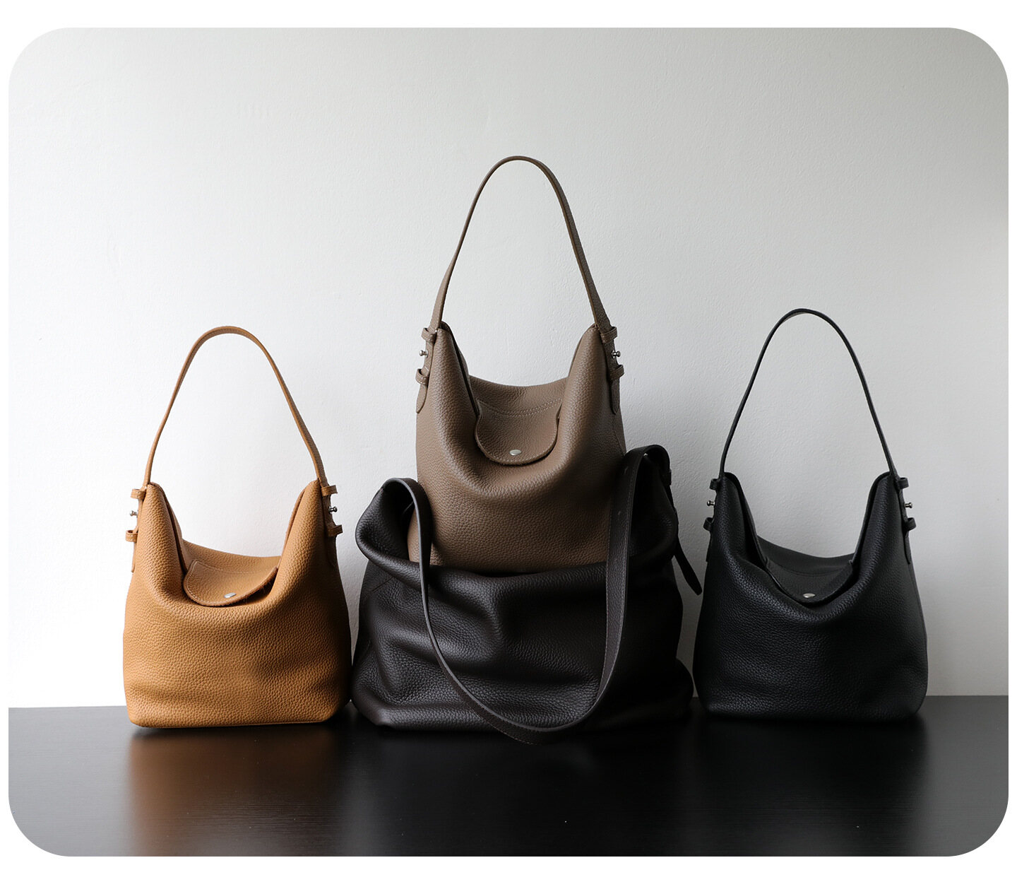 Luxury Minimalist Full-Grain Leather Bucket Bag – Large Capacity, Relaxed Style for Commuting