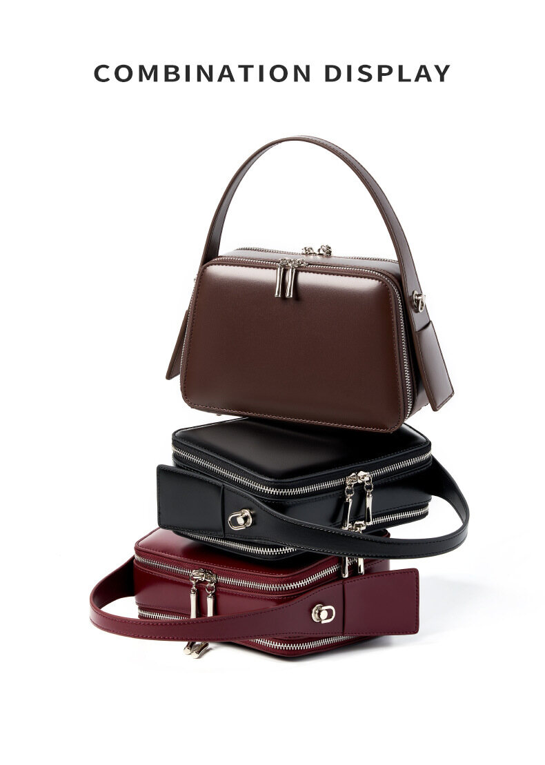 New Genuine Leather Niche Design Ear-Hook Commuter Bag, Versatile Handheld Eaves Bag for Women, Crossbody Small Square Bag