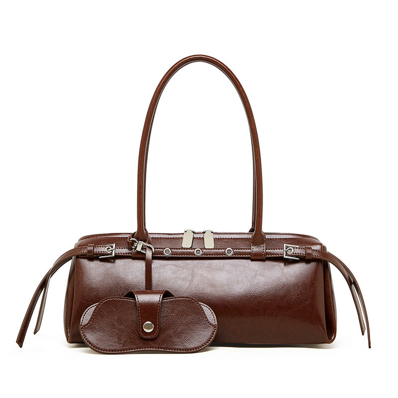 Vintage Leather Mini Bag with Retro Moto Strap – Trendy Shoulder & Crossbody Satchel for Women