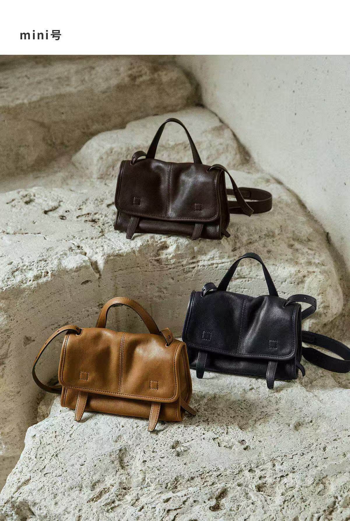 Vegetable-tanned Messenger Bag with Shoulder Strap - Vintage Leather Handbag for Women, Commuter Style 2026 New Arrival