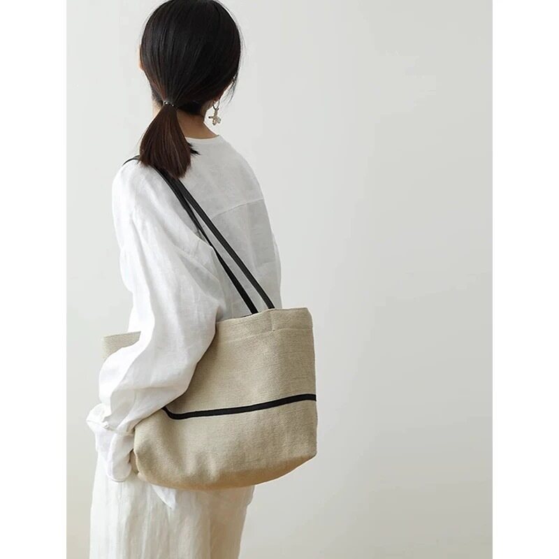 Linen Bucket Shoulder Bag