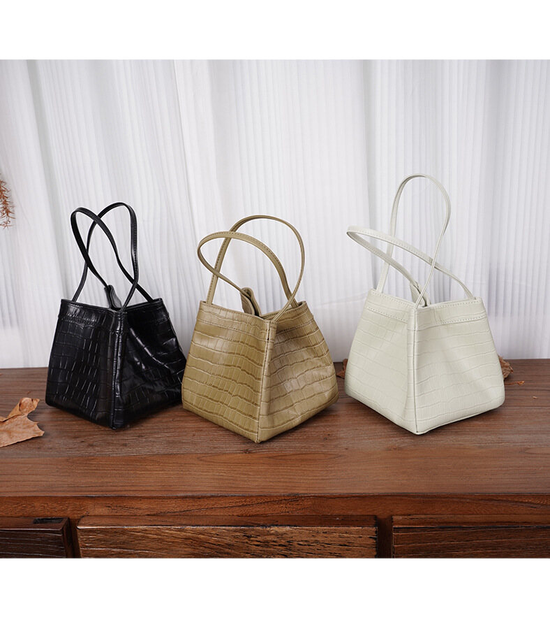 2026 Genuine Crocodile-Grain Leather Top-Handle Tote & Shoulder Bucket Bag – Premium Minimalist Design for Work and Commute