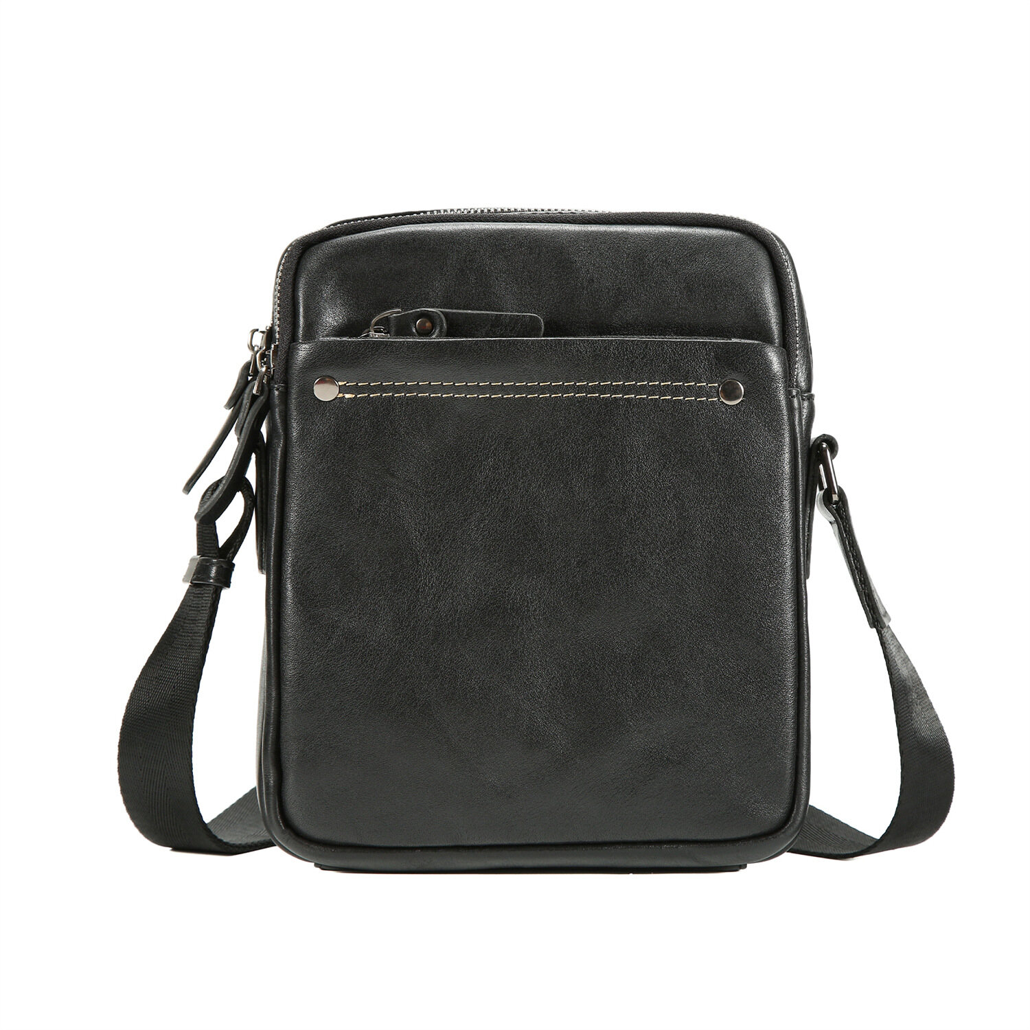 Men's Genuine Leather Crossbody Bag – Vintage Classic Top-Grain Vegetable-Tanned Leather Shoulder Satchel, Vertical Design for Minimalist Commuting