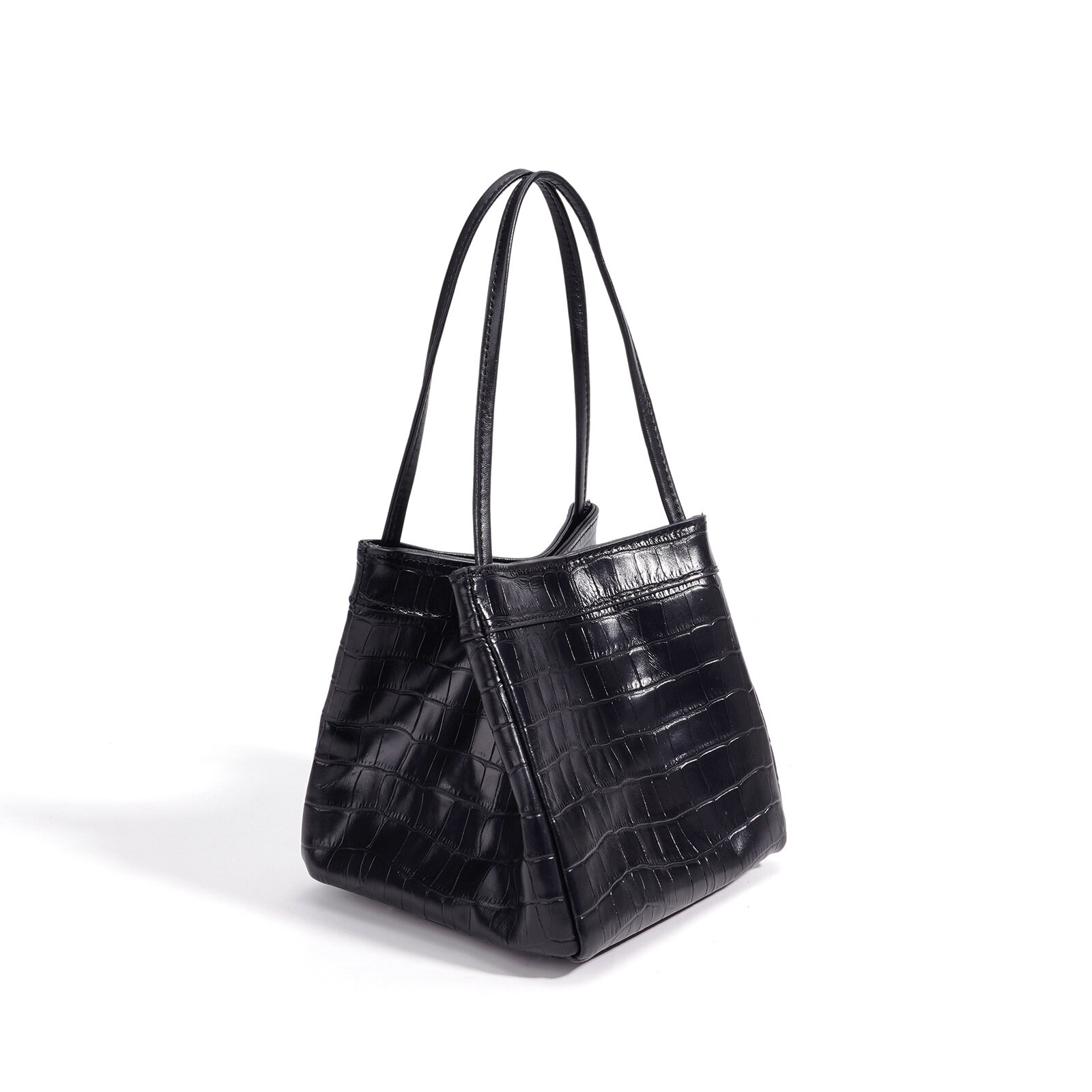 2026 Genuine Crocodile-Grain Leather Top-Handle Tote & Shoulder Bucket Bag – Premium Minimalist Design for Work and Commute