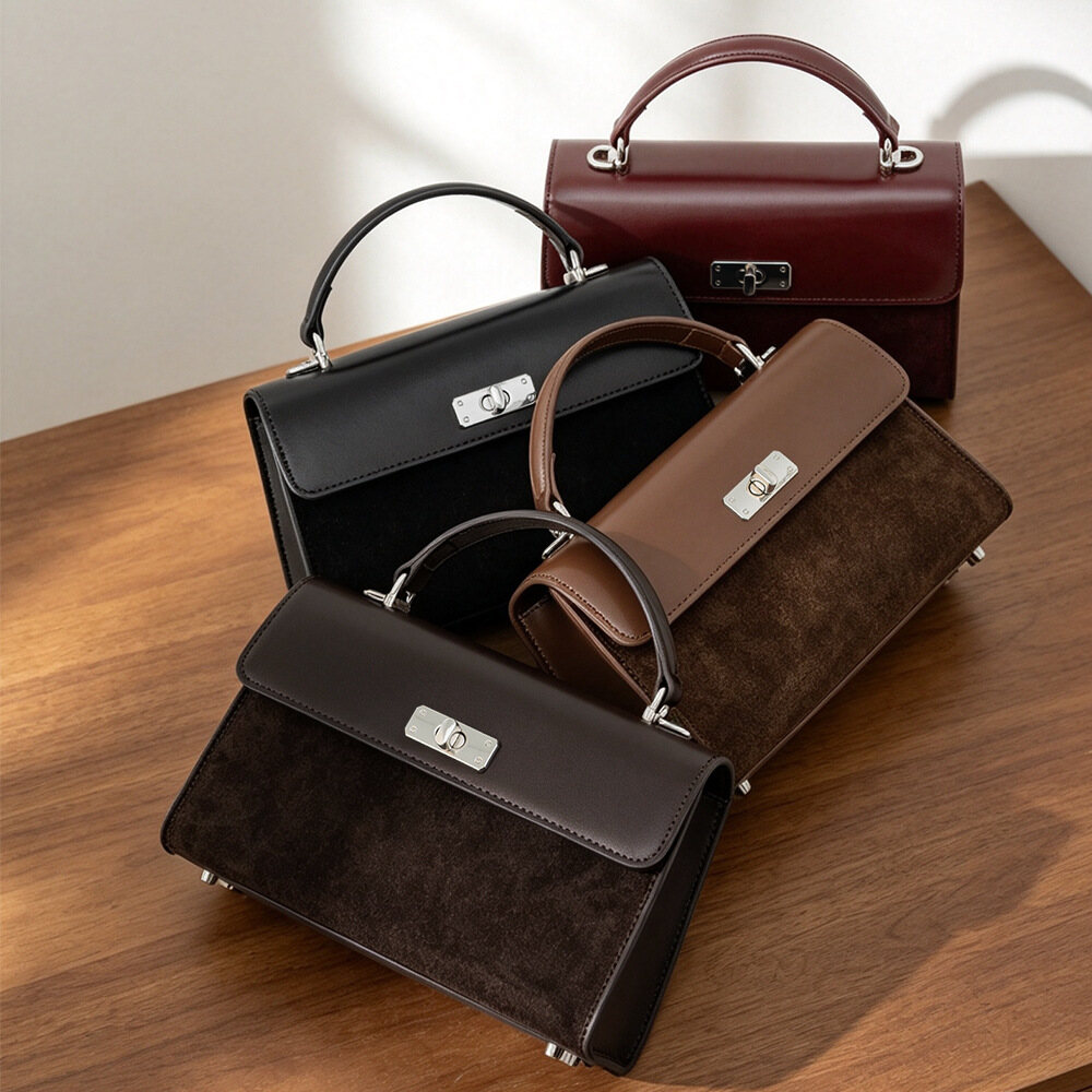Trendy, minimalist commuter bag with a Korean-inspired luxury aesthetic. Stylish small square bag featuring vintage design and versatile styling for hand or crossbody carry.
