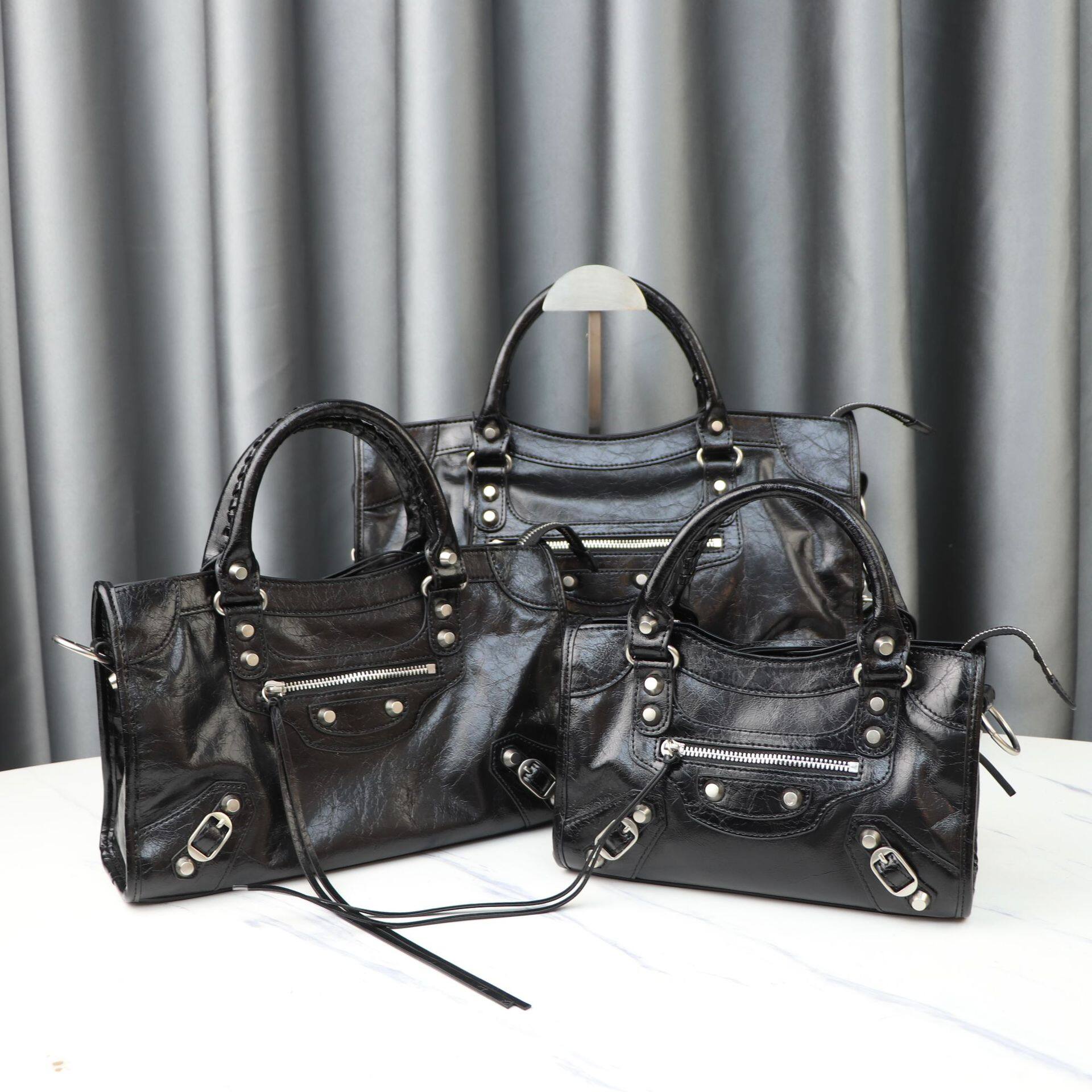 Le City French Motorcycle Bag - Soft Suede & ABG Punk Girl Riveted Top-Grain Leather Crossbody Tote
