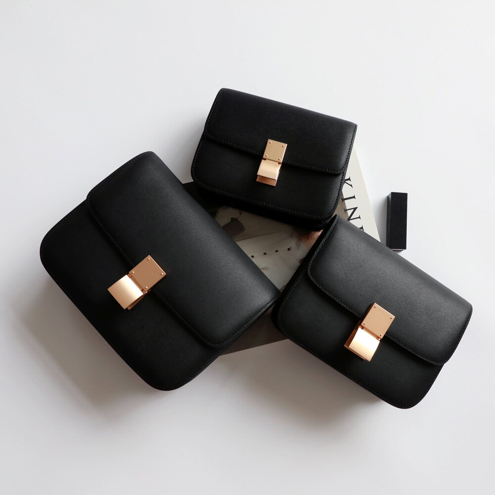 Genuine Leather Shoulder Bag – Small Square Crossbody & Handbag, Flight Attendant Style, Minimalist & Versatile
