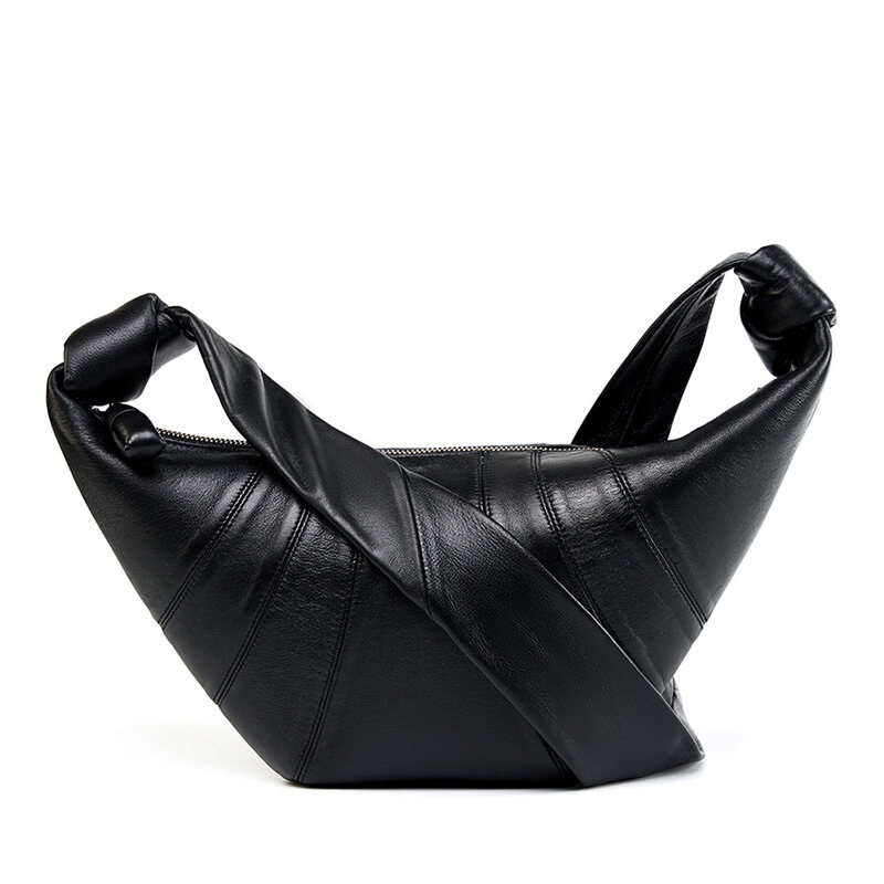 French Niche Top-Grain Lambskin Croissant Bag – Chic Slouchy Crossbody & Shoulder Handbag for Women
