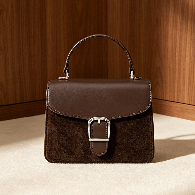 Matte拼接 tote bag: autumn/winter small square shoulder bag for commuting