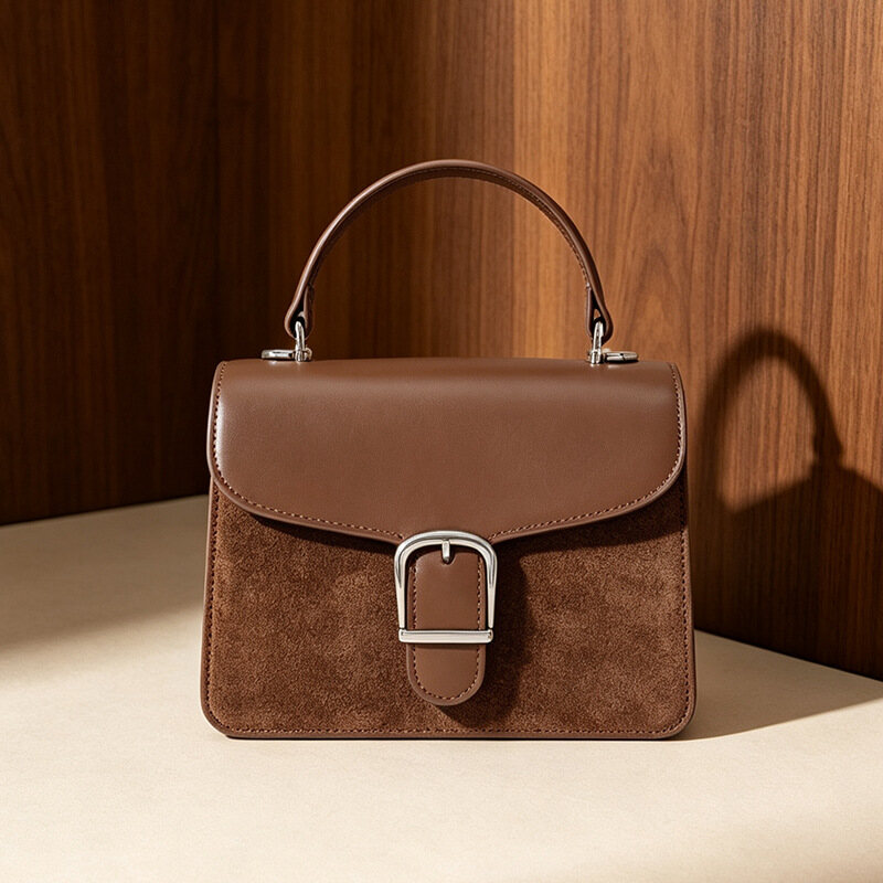 Matte拼接 tote bag: autumn/winter small square shoulder bag for commuting