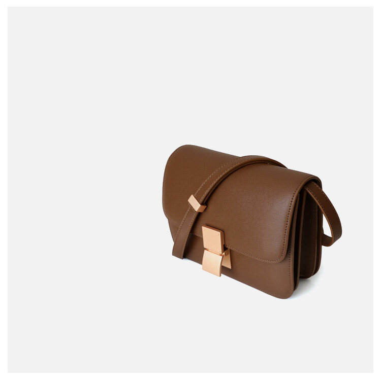 Genuine Leather Shoulder Bag – Small Square Crossbody & Handbag, Flight Attendant Style, Minimalist & Versatile