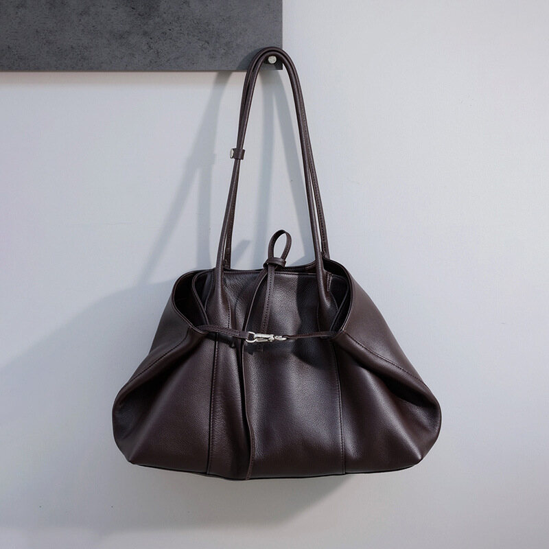Cross-border Genuine Top-Grain Leather Women's Bag: Niche Design, Large Capacity, Stylish Tote with Versatile Strap