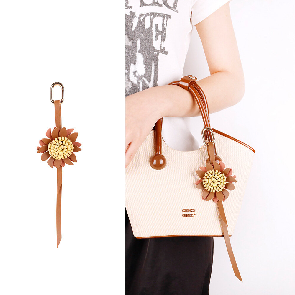 Leather Sunflower Keychain