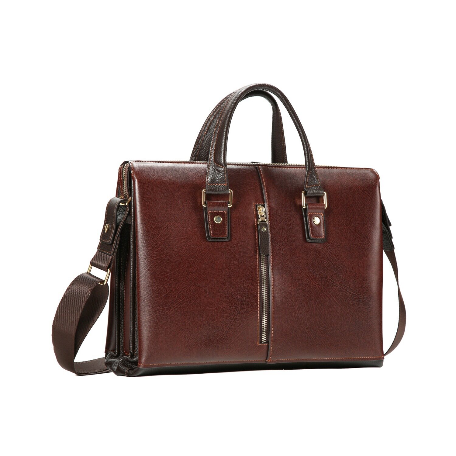 Business Commute Briefcase - Premium Genuine Leather Laptop Bag, Vintage Minimalist Large Capacity Shoulder Sling