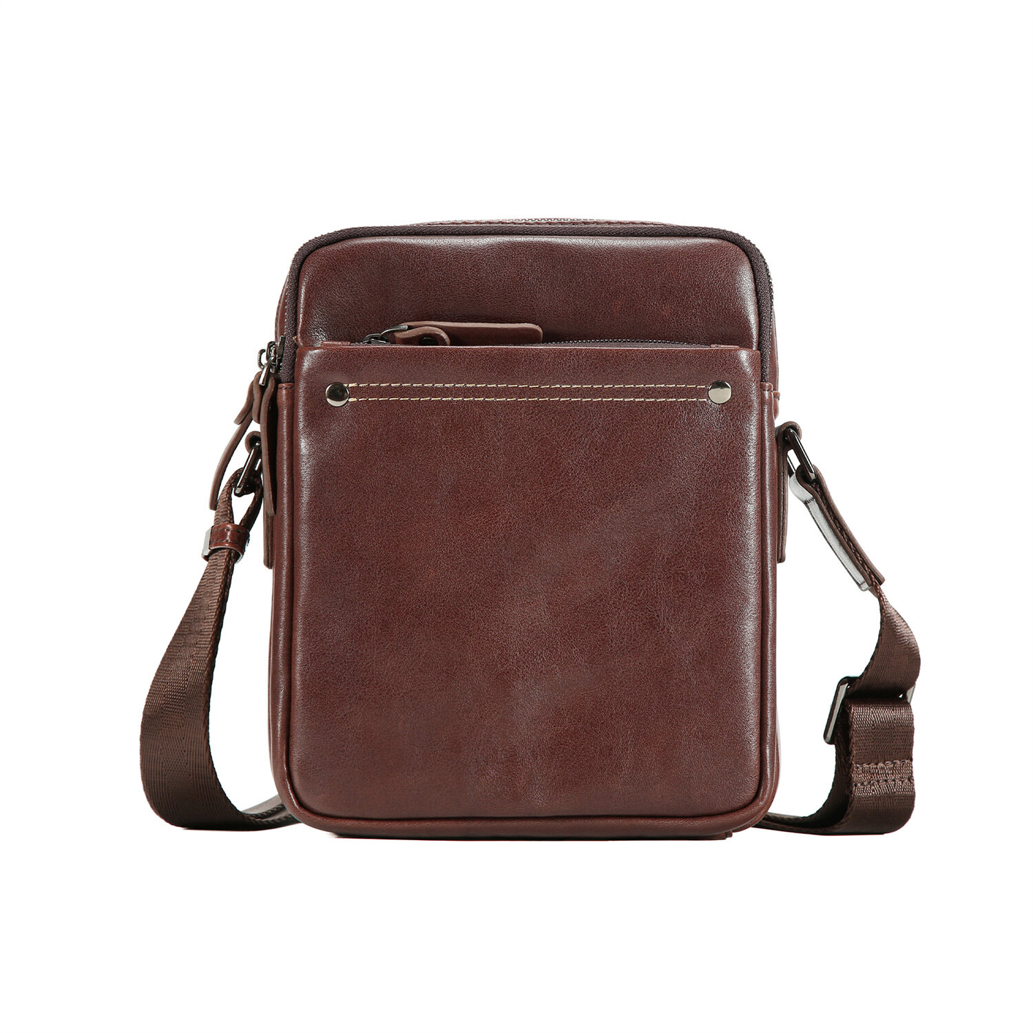 Men's Genuine Leather Crossbody Bag – Vintage Classic Top-Grain Vegetable-Tanned Leather Shoulder Satchel, Vertical Design for Minimalist Commuting