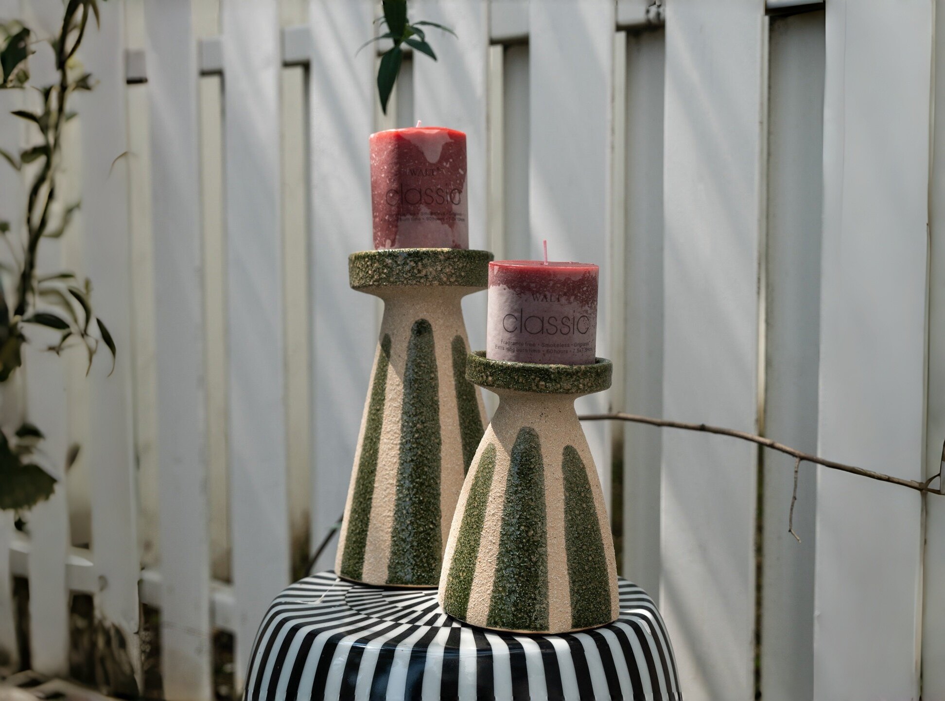 French Green Striped Candlestick