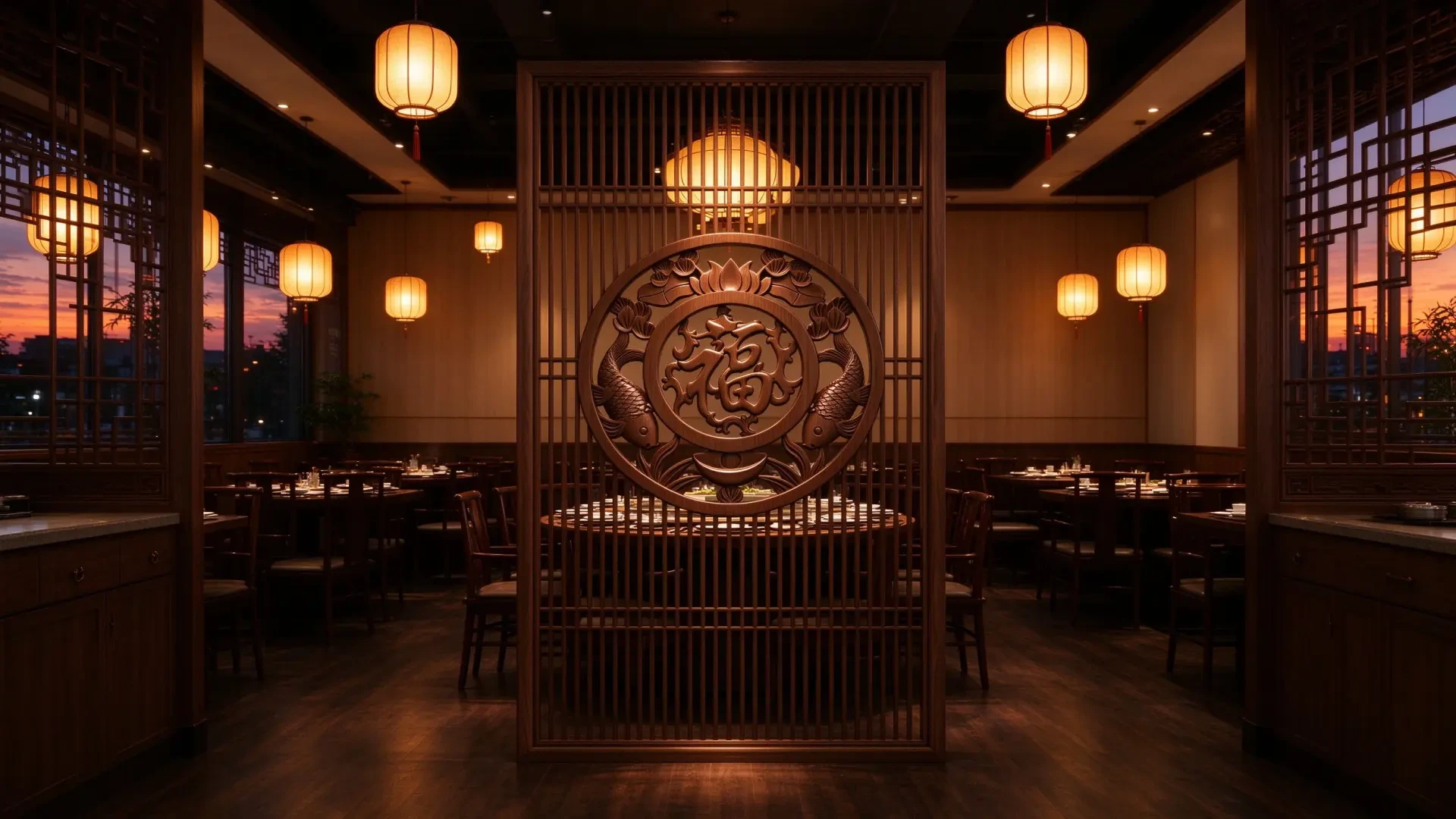 Chinese Solid Wood Lattice Carved Screen