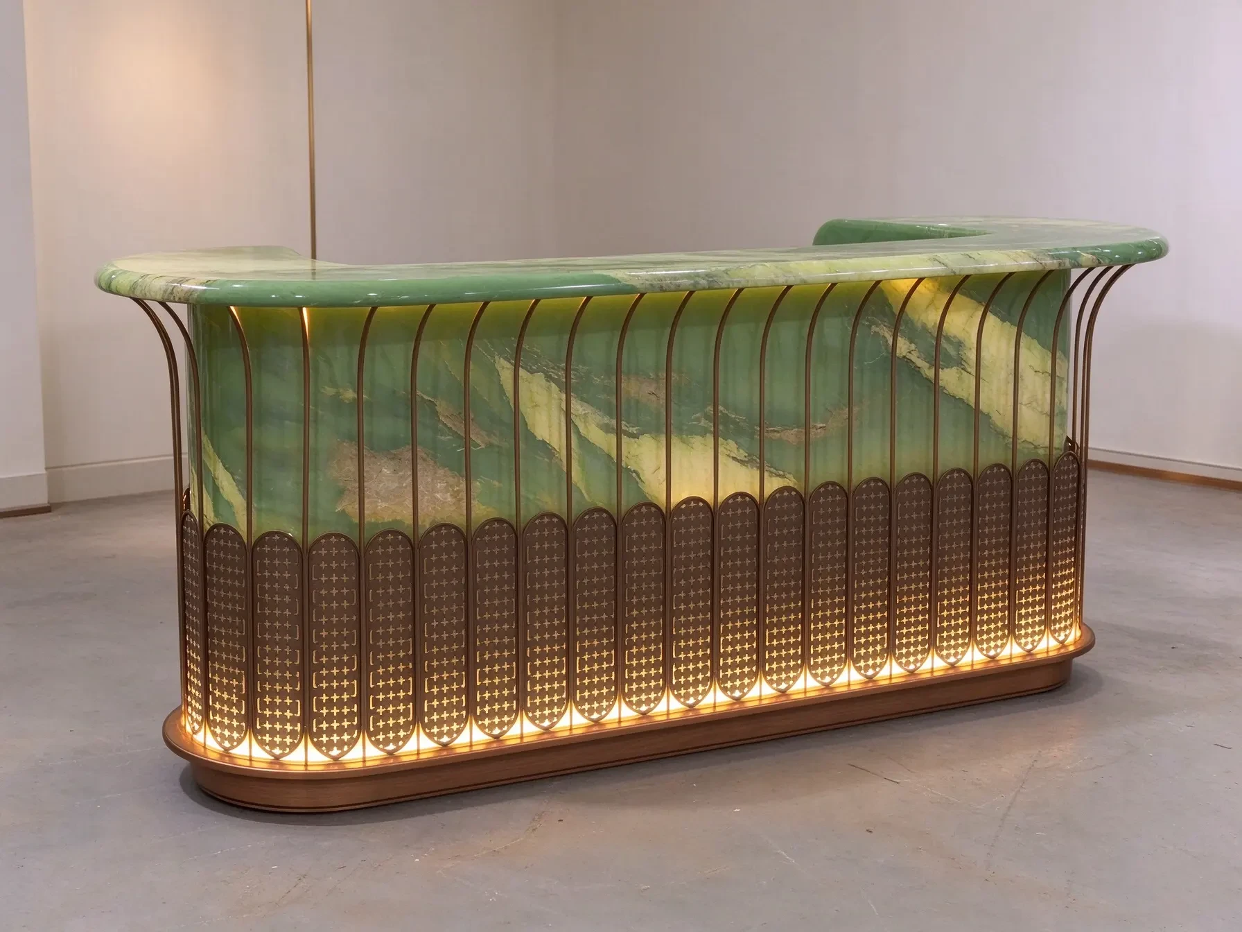 Prada Green Curved Metal Cutout Grille Front Desk 3