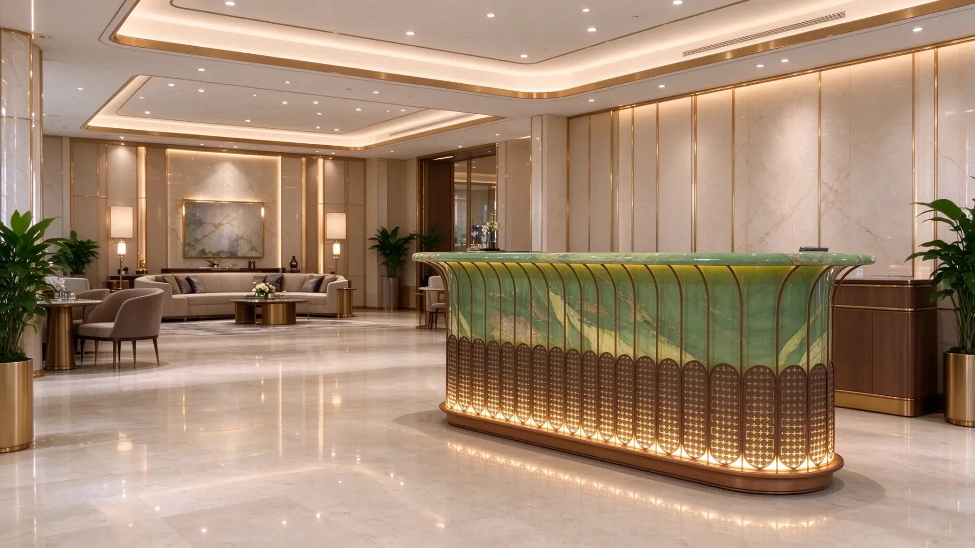Prada Green Curved Metal Cutout Grille Front Desk 1