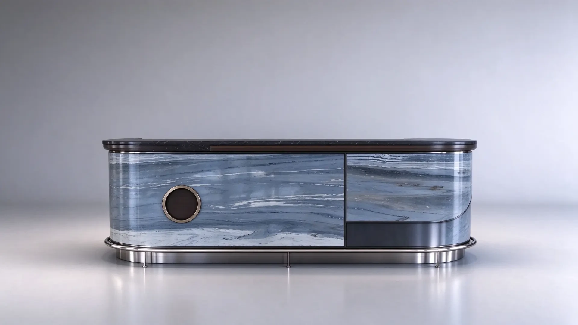 Blue-gray ink-wash pattern luxury stone curved reception desk 3