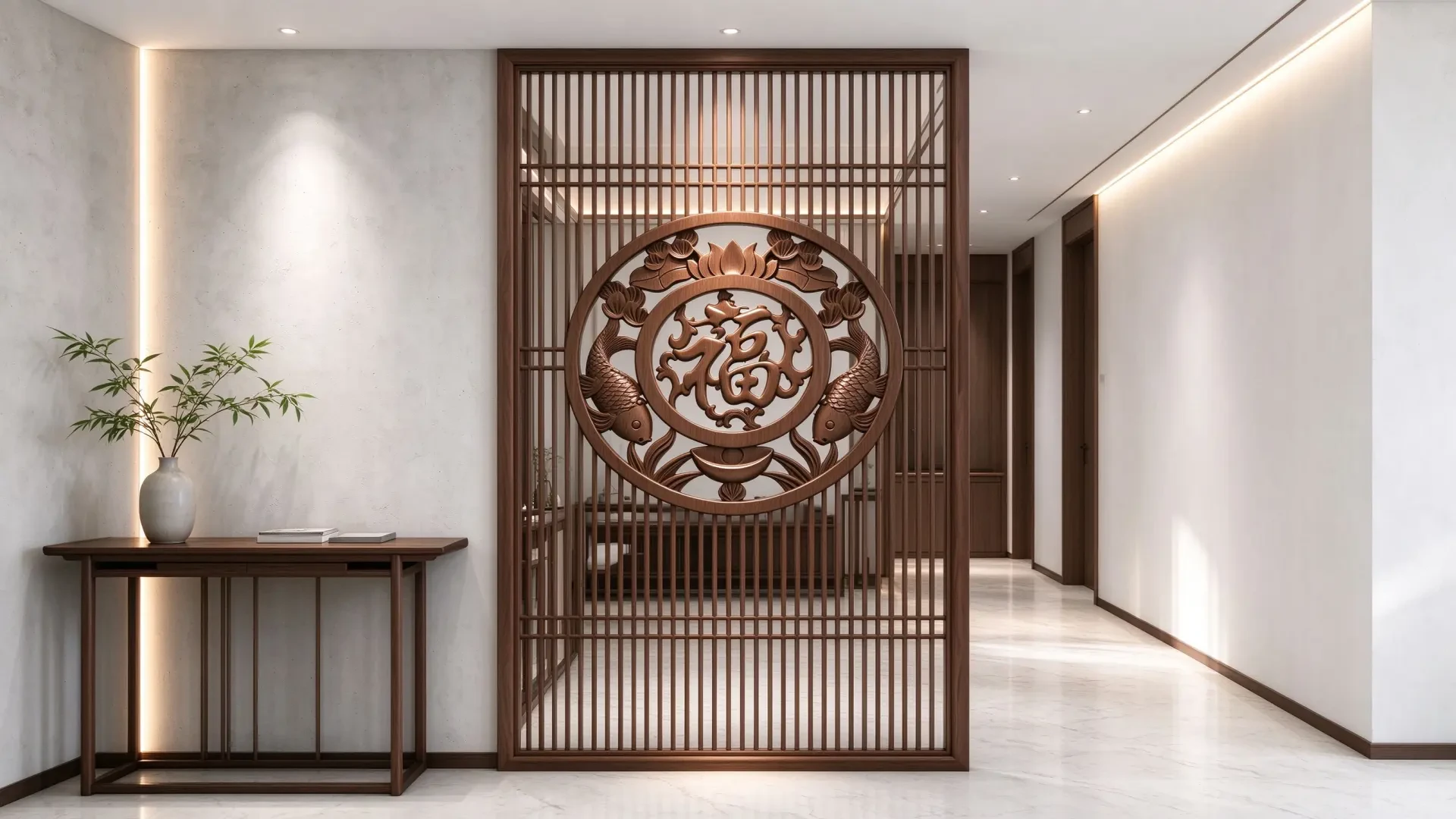 Chinese Solid Wood Lattice Carved Screen 2