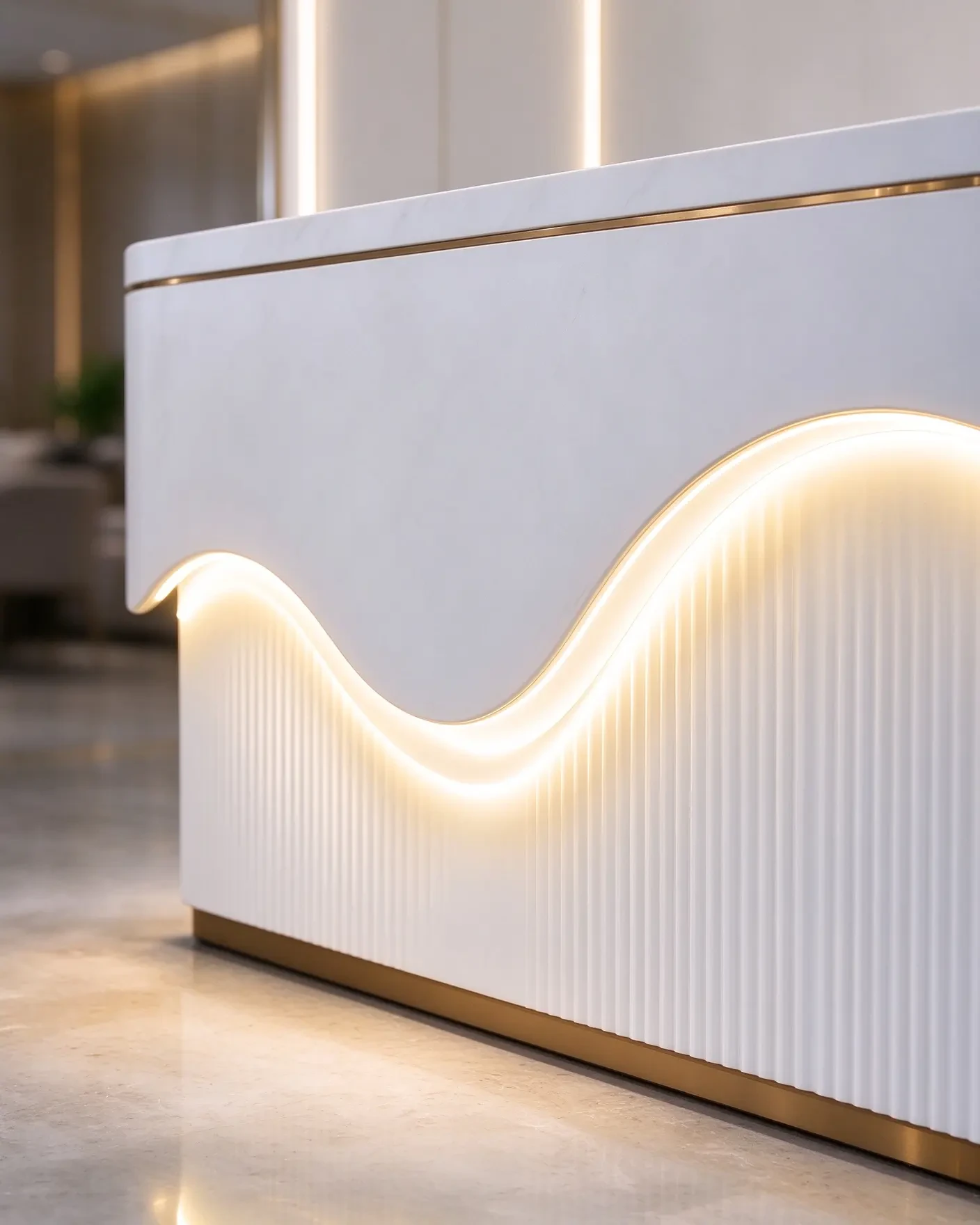 Wave-pattern grille illuminated reception desk 5