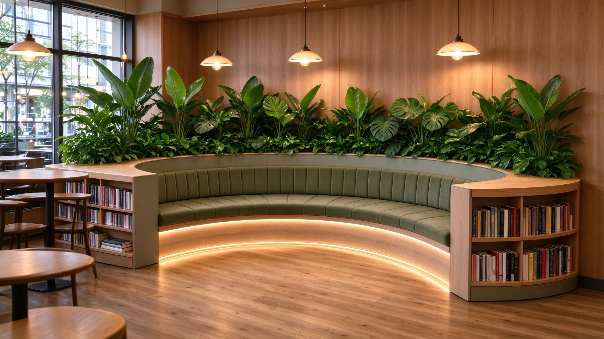 Matcha Green Vertical Ribbed Curved Booth