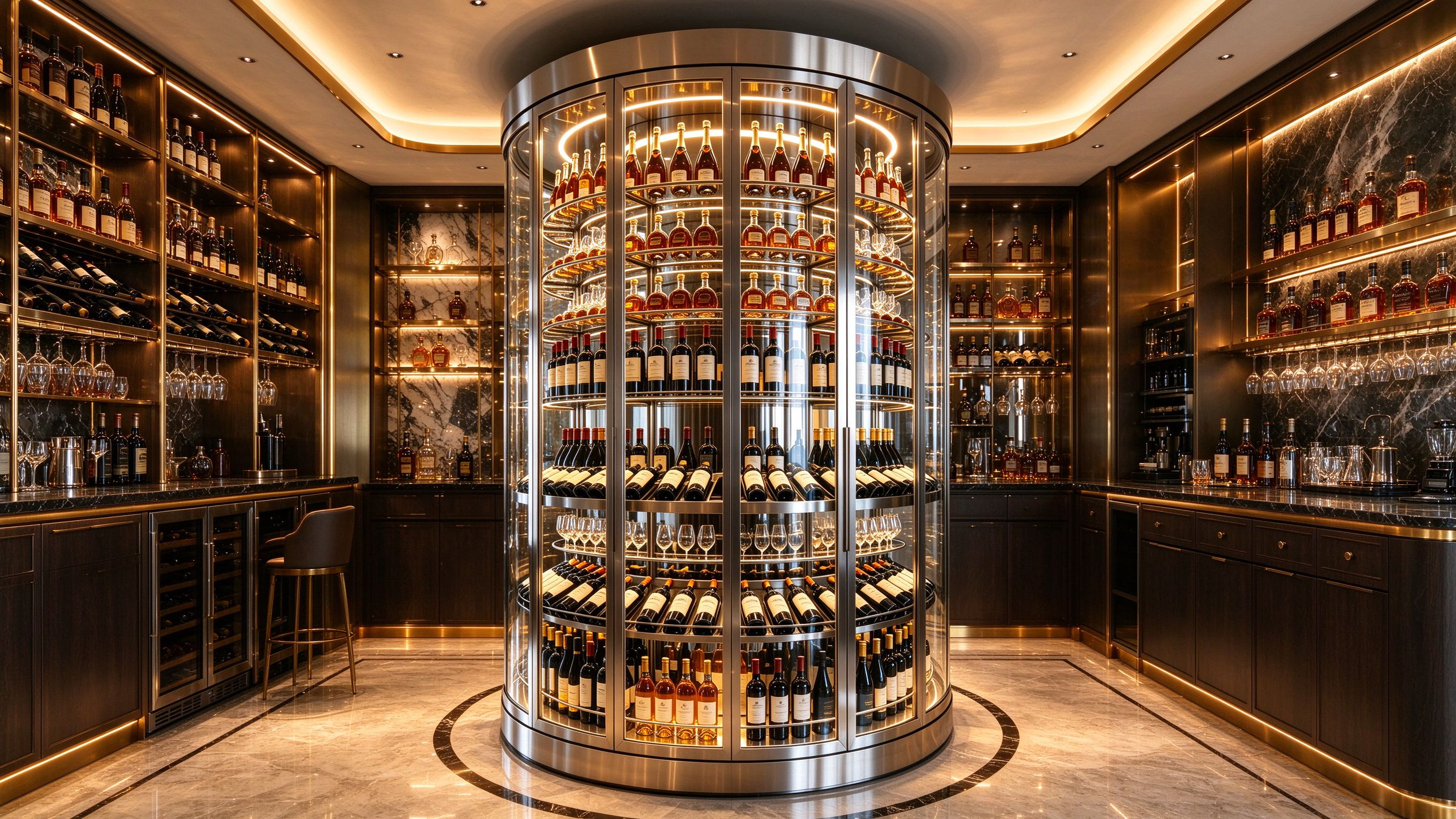 360° cylindrical glass wine cabinet