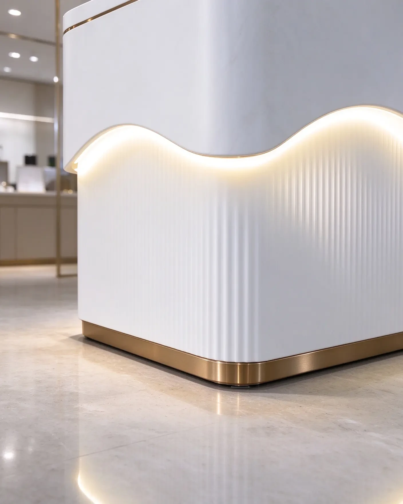 Wave-pattern grille illuminated reception desk 6