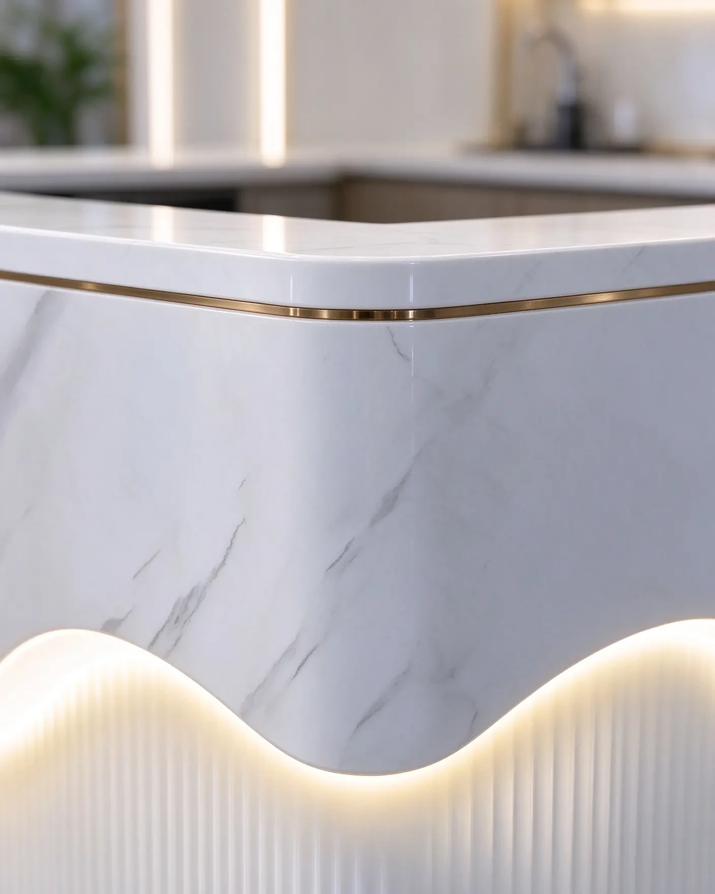 Wave-pattern grille illuminated reception desk 4