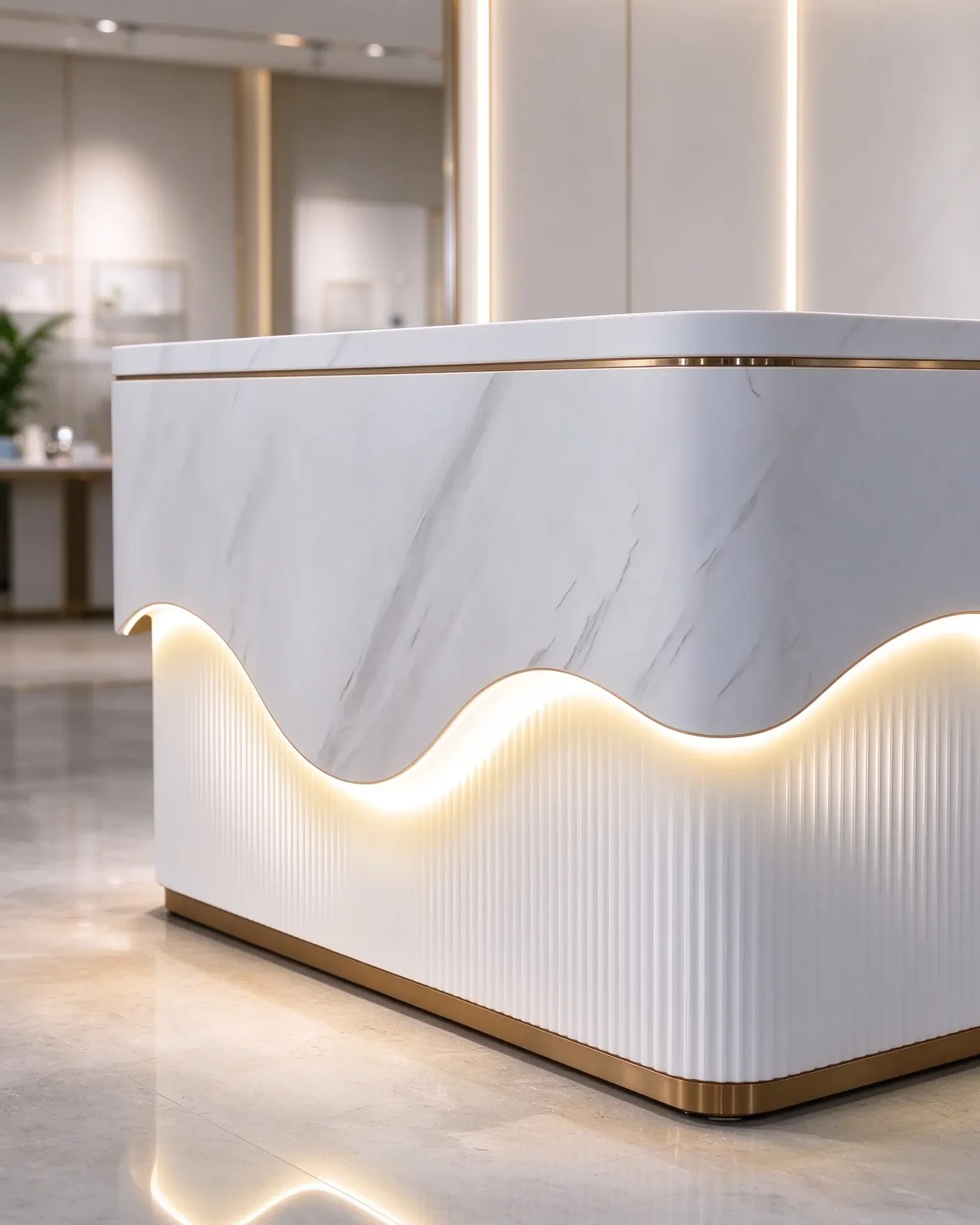 Wave-pattern grille illuminated reception desk 3