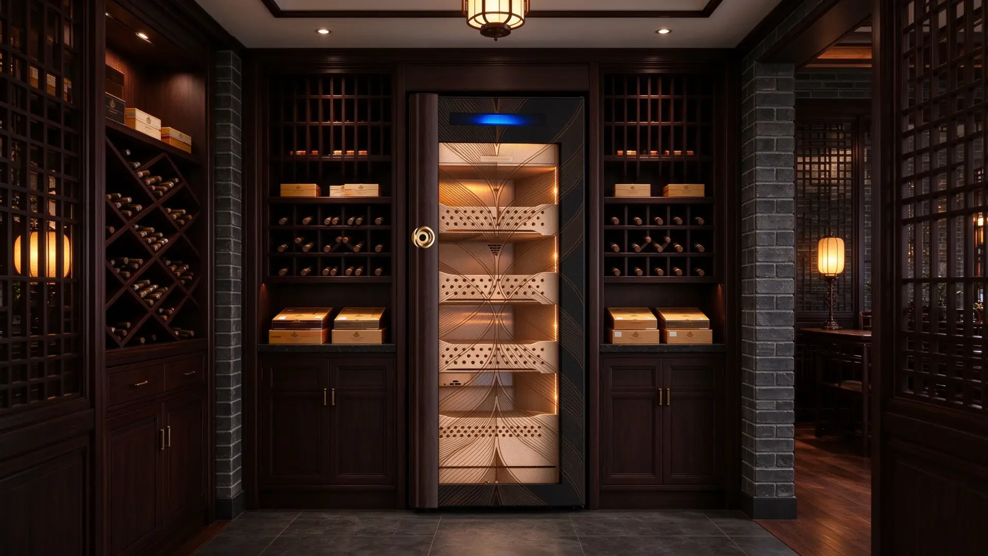 Black and Brown Wood Grain Humidified Cigar Cabinet