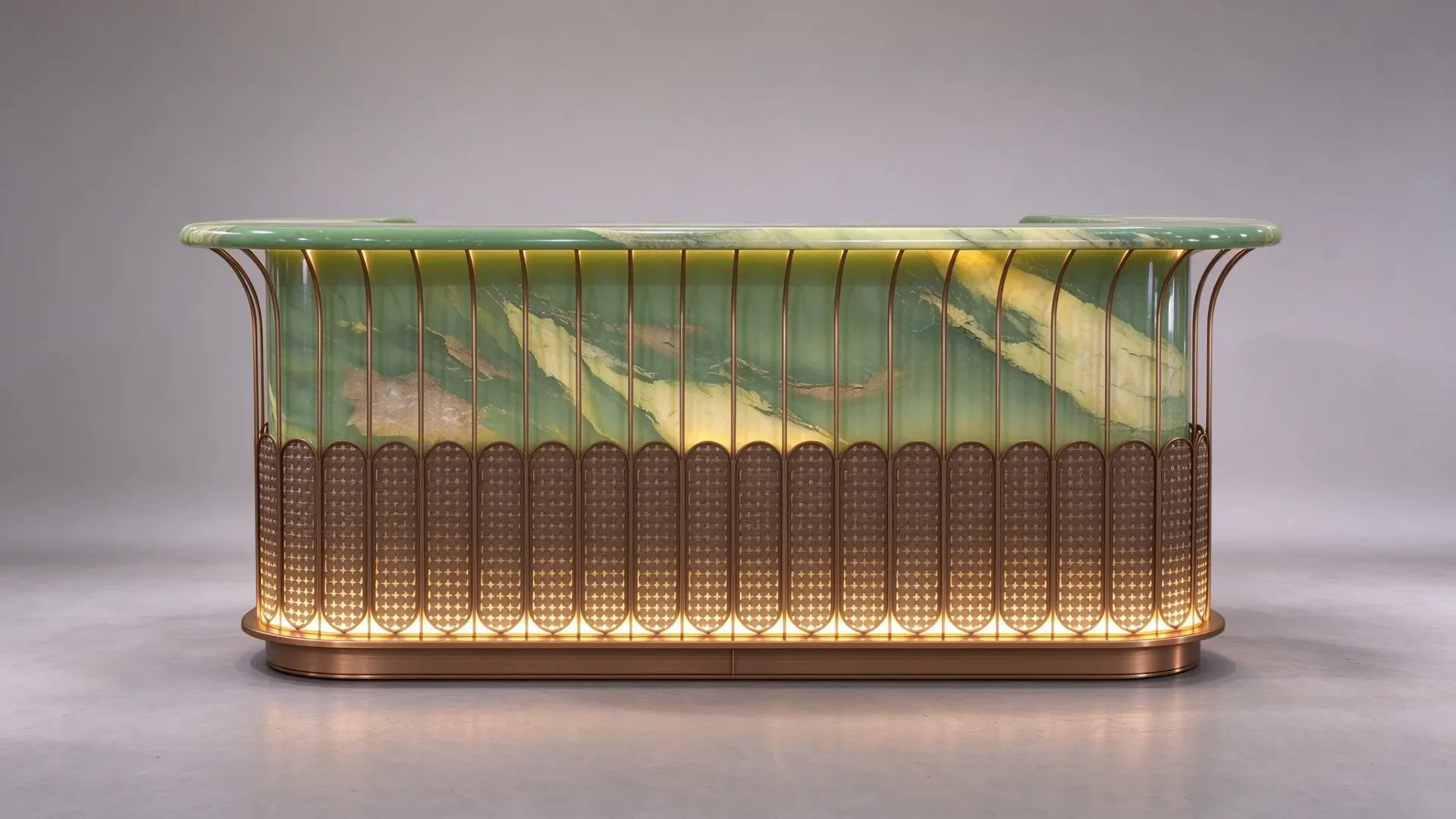 Prada Green Curved Metal Cutout Grille Front Desk 2