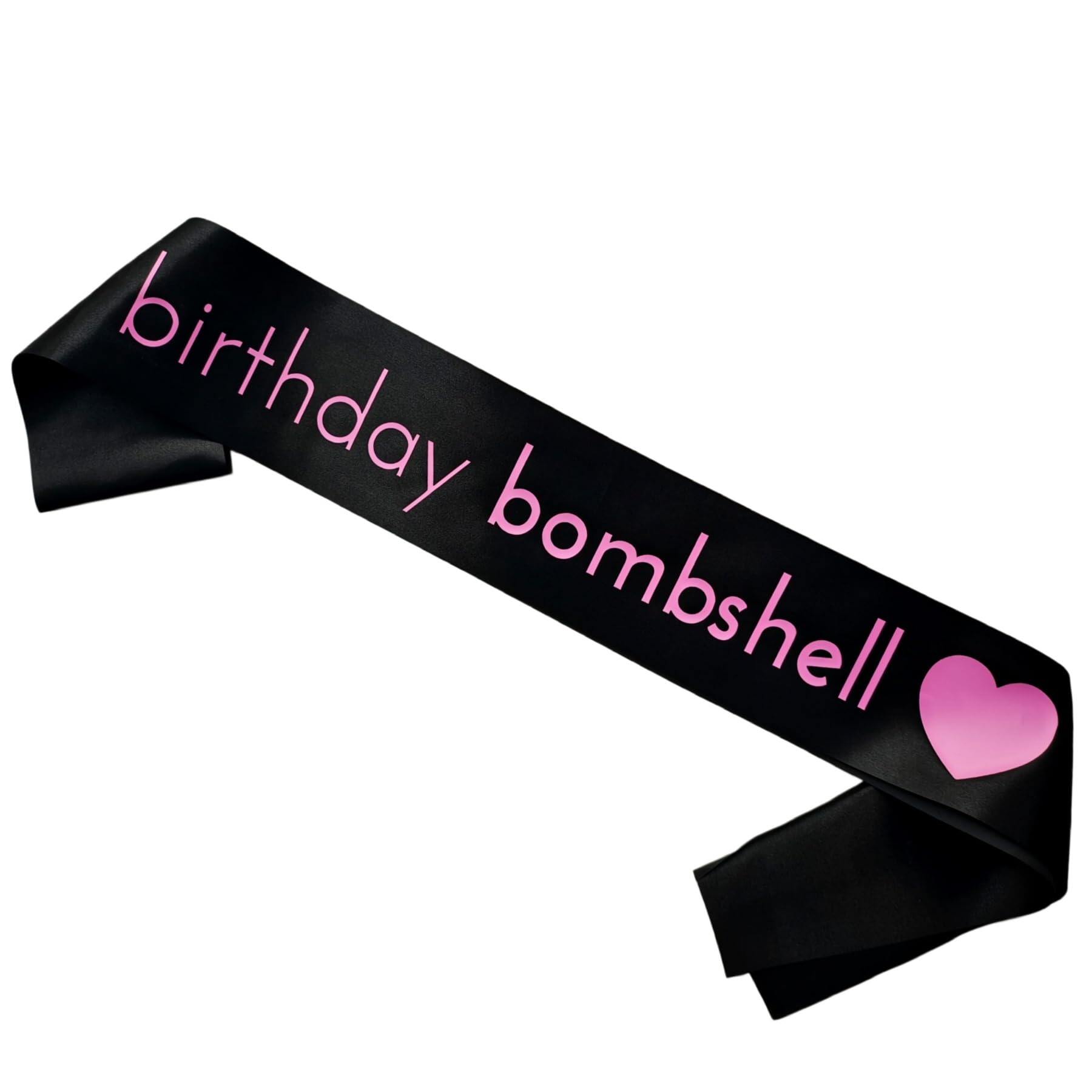 Decorit Birthday Bombshell Sash, Pink & Black Satin Birthday Girl Accessories for Women