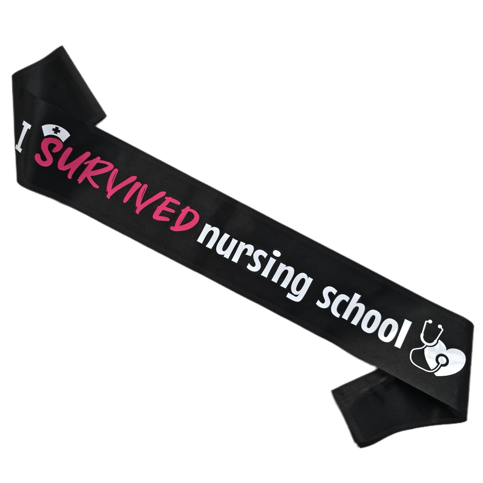 Decorit I Survived Nursing School Sash, RN Nurse 2026 Graduation Sash Black