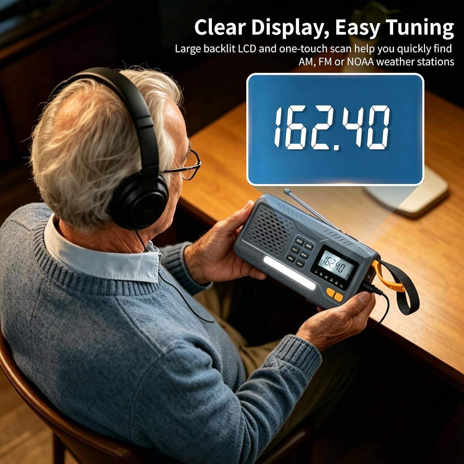 Emergency Weather Radio NOAA Alert Hand Crank Solar 2000mAh Phone Charger view 6