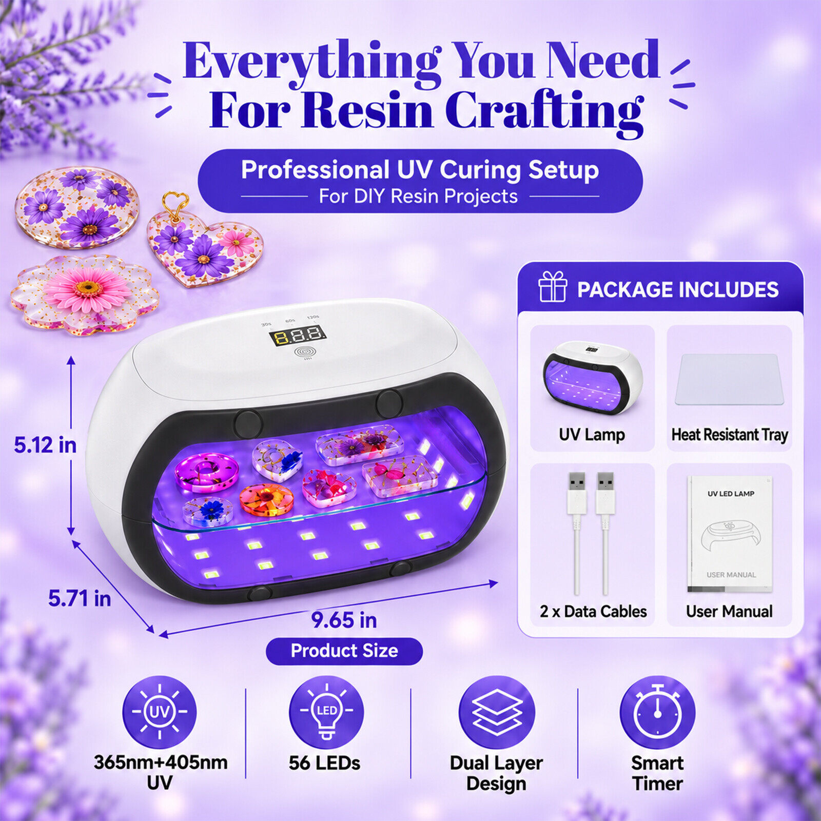 UV Light for Resin, 56W 56 LEDs Double-Sided UV Resin Curing Lamp view 5